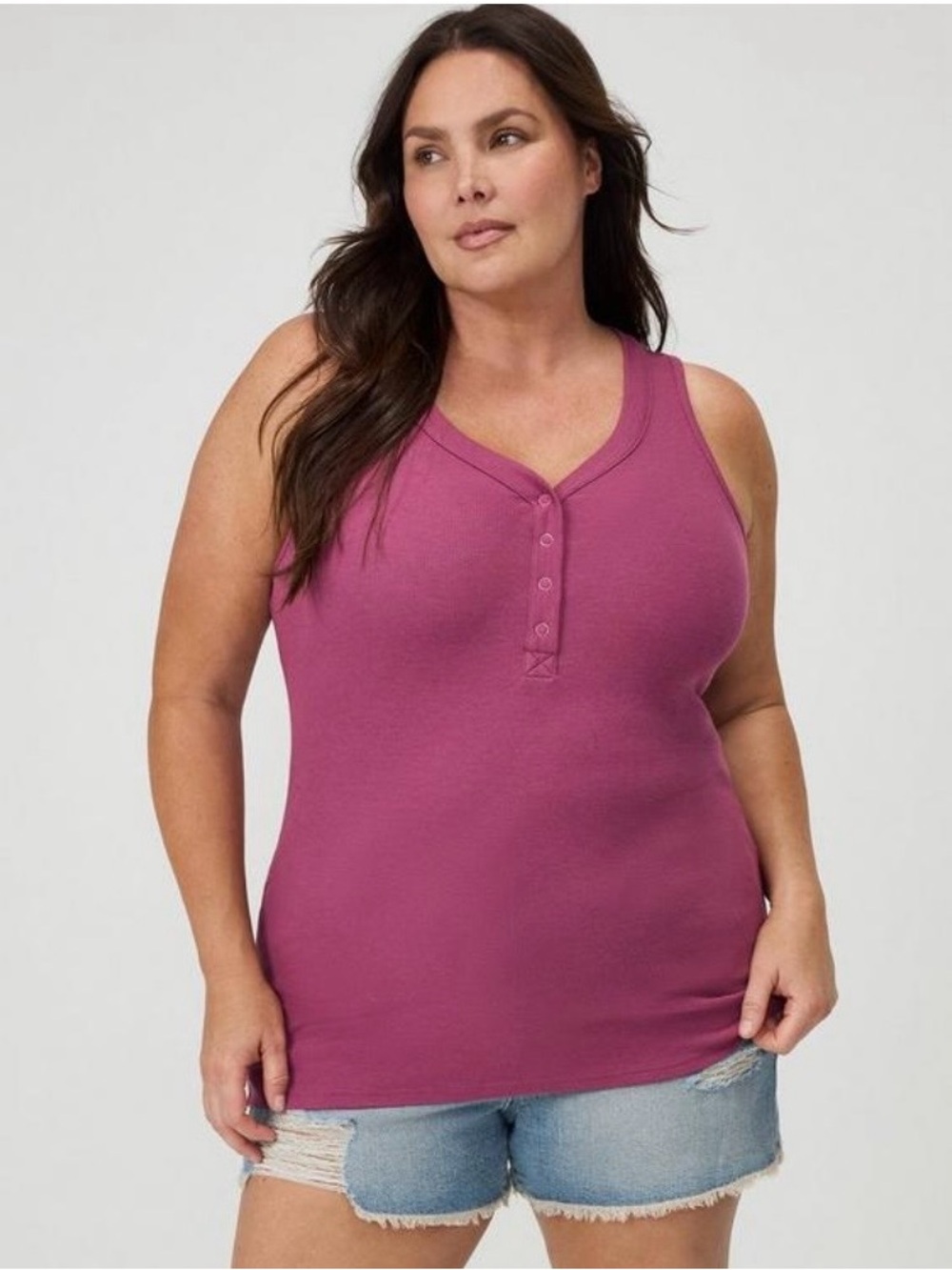 Torrid Cotton Modal Curved Henley Tank Top - Violet Quartz - Size 00 (US10)
